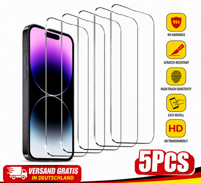 5PCS Tempered Glass Screen Protector For iPhone 17 16 15 14 13 12 11 Pro Max XR 