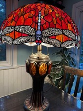 Vintage Tiffany Style Table Lamp with Illuminated Base Stained Glass