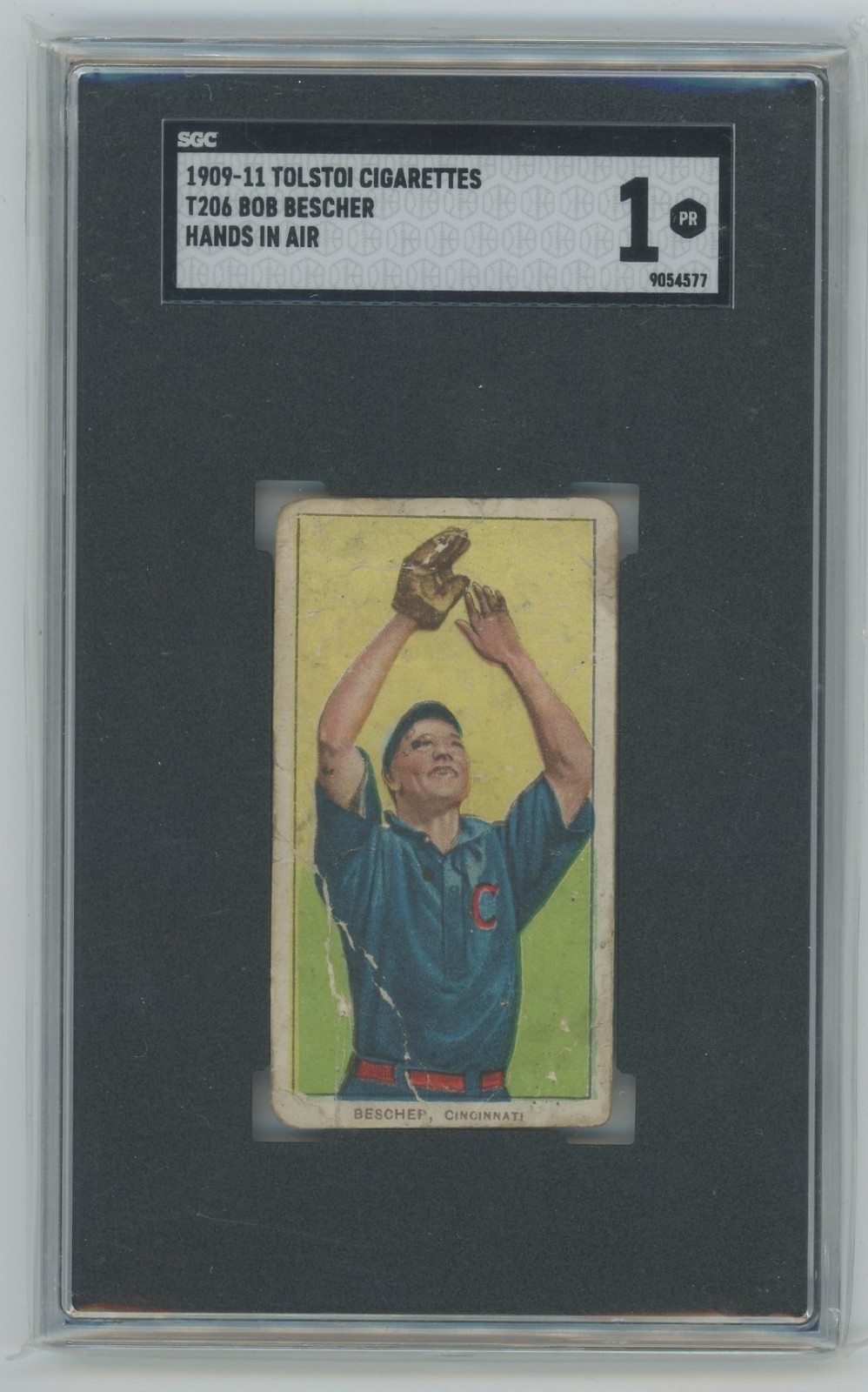 1909-11 Tolstoi Cigarettes T206 Baseball Bob Bescher Hands In Air SGC 1 