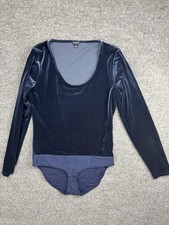 J Crew Velvet Bodysuit Womens Large Navy Blue Long Sleeve Scoop Neck Stretchy