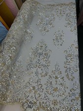 Embroidered Sequin Lace Fabric White Tulle Bridal Wedding Dress Couture