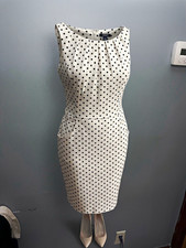 Chaps Womens 16 White Black Polka Dot Dress Sleeveless Pockets Knee