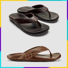 OLUKAI Hokule'a Kia Men's Leather Sandal, Full-Grain Leather, Non-Marking Rubber