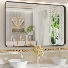 Bathroom Mirror 48X32 Inch Metal Framed  Matte Bathroom 48"L x 32"W Black