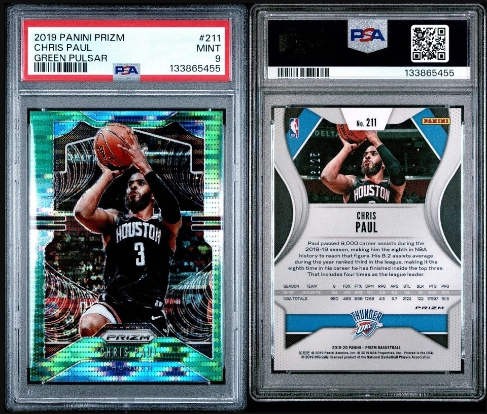 Baloncesto Panini Prizm 2019 Chris Paul Green Pulsar/25 PSA 9 #211 SSP POP 2 Foto 3 de 3