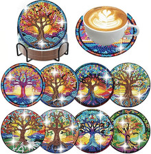 Ijbnhd 8 PCS Tree of Life Diamond Art Coasters Diamond Painting Coasters Kits wi