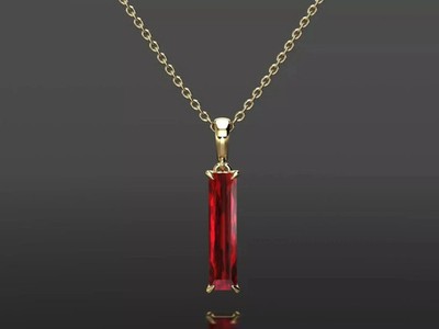 Damen-Kettenanhänger 2 kt Baguetteschliff Laborgefertigt roter Rubin 14 K Gelbgold-Finish