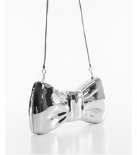 Women  s Bow Design Clutch Bag Silver