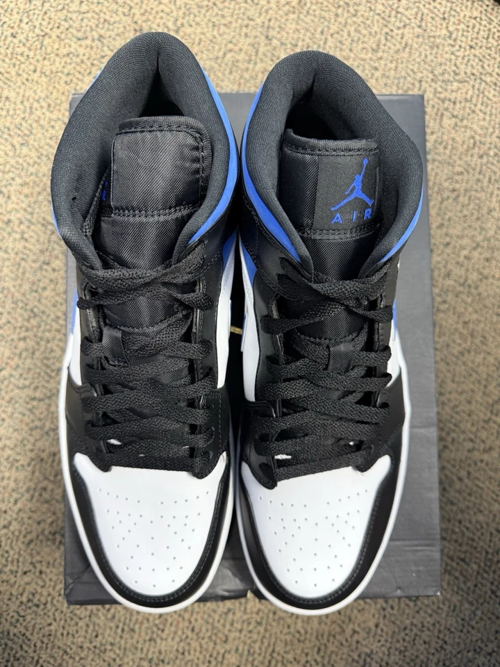 12M, Air Jordan 1 MID Blanco Negro Corredor Azul, 554724-140 Foto 2 de 4