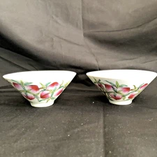 Pair  Chinese Peach tea Bowls Yongzheng Marks/ANTIQUE/Asian/vintage/peaches/cups