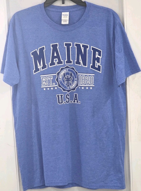 State Of Maine Bangor Blue Tshirt By Gildan Size Large  Est.1820 Women Men NWOT 