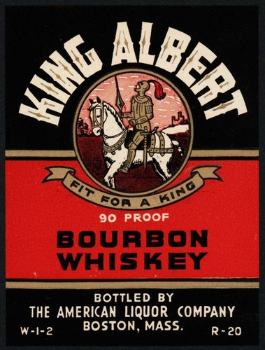 Vintage label KING ALBERT Whiskey knight pictured American Liquor Boston n-mint