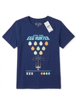 Children s Place Boys T-Shirt Size 5/6 Level 1000 Egg Hunter Easter Game NWT 