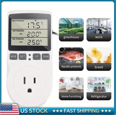 Temperature Controller Heating Cooling with Probe Digital Thermostat Outlet Plug