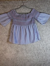 Active USA Striped Smocked Off Shoulder Top Size L Multicolor Babydoll Feminine