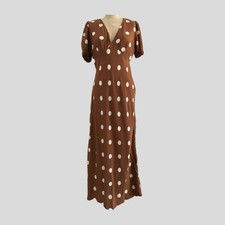 A New Day Brown Polka Dot V Neck Long Short Sleeve Midi Dress Women's S