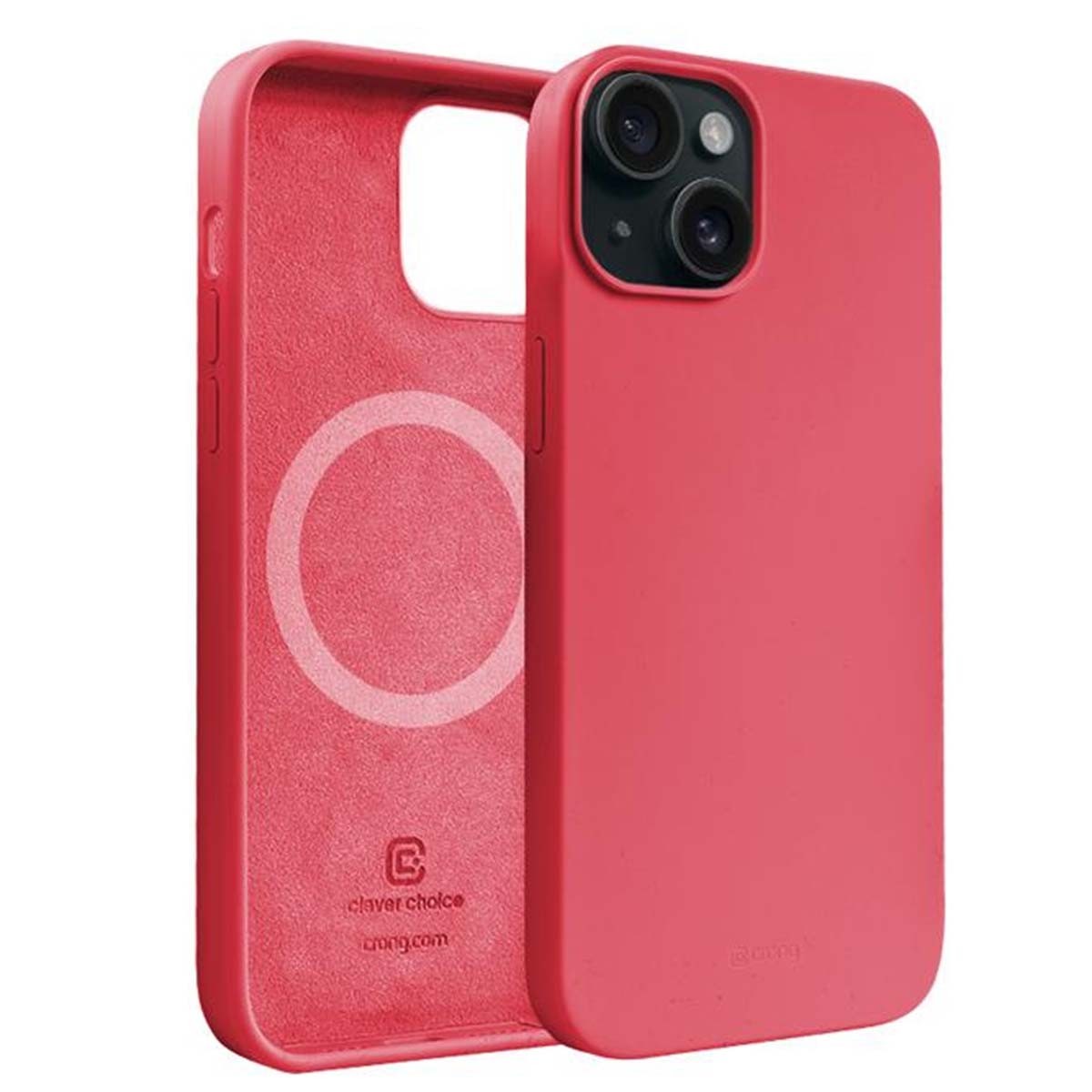 Coque silicone rose iPhone 15 Plus aimantée compatible chargeur induction et support