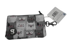 Geckobrands ID Case Wallet Womens One Size Gray Cat Print Keychain Pouch