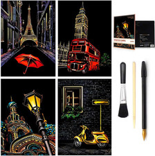 4-Sheet Rainbow Scratch Art with Tools for Teens  Adults, A4 Street Corner