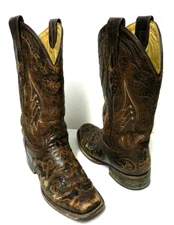 Corral Boots Leather Python Inlay Cowboy Cowgirl brown Women pull on Size Sz 6