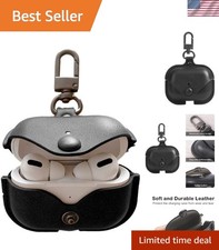 Genuine Leather AirPods Pro Case in Black with Keychain and Snap Lock