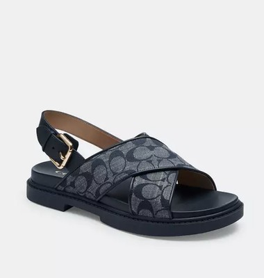 Coach Women's Fraser Chambray Sandal Color Midnight Navy Size 6B