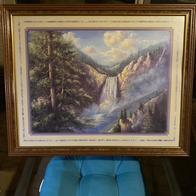 Vintage Home Interiors HOMCO Large Framed Scenic Waterfall Mountain Picture