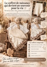 Fait main Coffret naissance bébé au crochet couverture 1,20 m + doudou