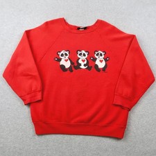 Vintage 1985 The Zoo Crew Panda Heart Sweatshirt Red Womens Large USA Made