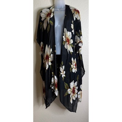Rachel Roy Womens OS Kimono Dark Floral Print Open Front Cardigan Resort Boho