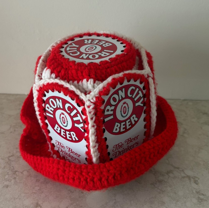 Vintage 1970's IRON CITY BEER CAN Crochet Bucket Hat
