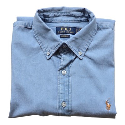 Polo Ralph Lauren Men's Classic Fit Light Indigo Chambray Shirt Long Sleeve