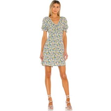 Faithfull The Brand Palma Dress Multicolor Ruched Front Puff Sleeve Mini Size L