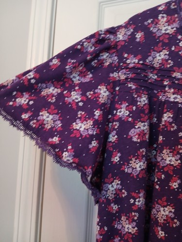 DREAMS & CO nightgown long purple floral s/s flutter 100% cotton knit 1X P PLUS - Picture 2 of 10