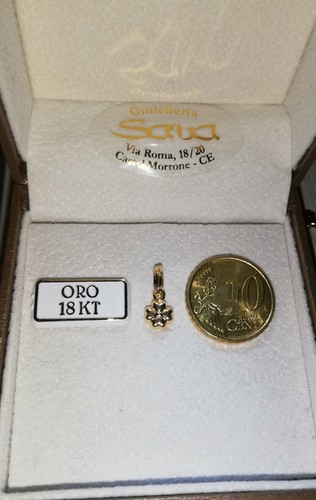 Ciondolo portafortuna quadrifoglio lucido in oro giallo 750 18 kt New - Foto 10 di 11
