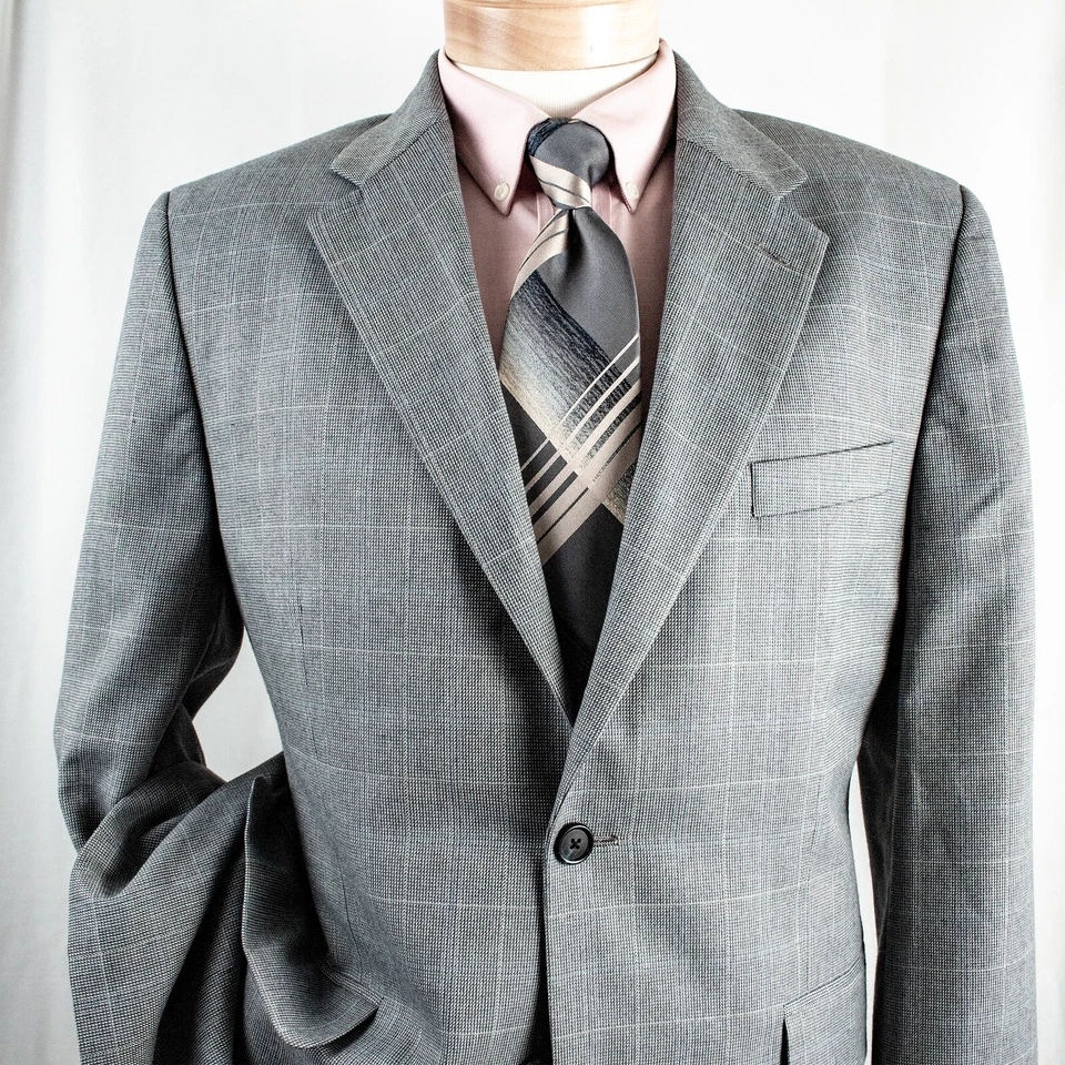 Nuevo Abrigo Chaqueta Hombre CLUB ROOM Azul Aqua Cuadros Pata de Gallo 2 Botones Talla 40 S Foto 3 de 4