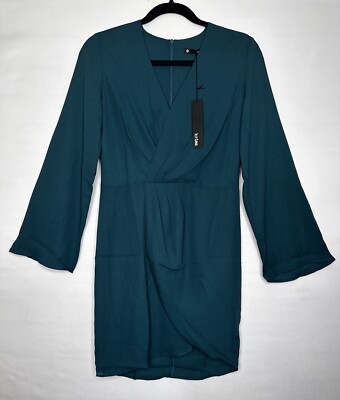 Krisa Wrap Long Sleeve Mini Dress In Peacock Women s Size XS NEW USA Made