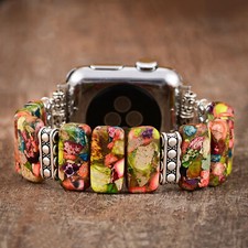 Natural Stone Imperial Jasper Bracelet Watch Band for Apple Watch Series 9 8 7 6