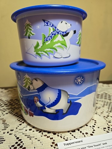 Vtg Tupperware One Touch Canisters #2707-9A Winter Theme Polar Bears Christmas - Picture 7 of 12