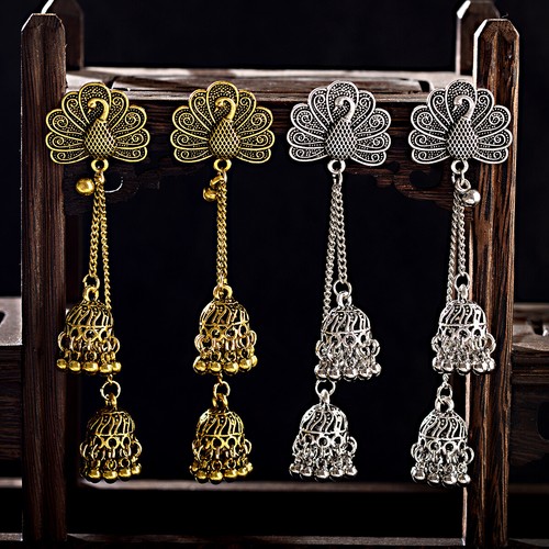 Orecchini a perno goccia zingara etnica nappa vintage Jhumka matrimonio gioielli indiani - Foto 9 di 82