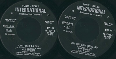 45 RPM Record Guy Mardel - Oui Pour La Vie // On Est Bien Chez Soi