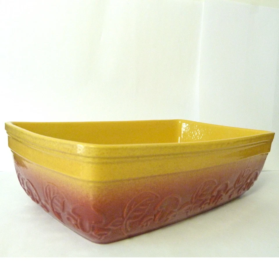 grand moule à gâteaux cake céramique bretagne artisanal ancien rouge jaune - Photo 2/4