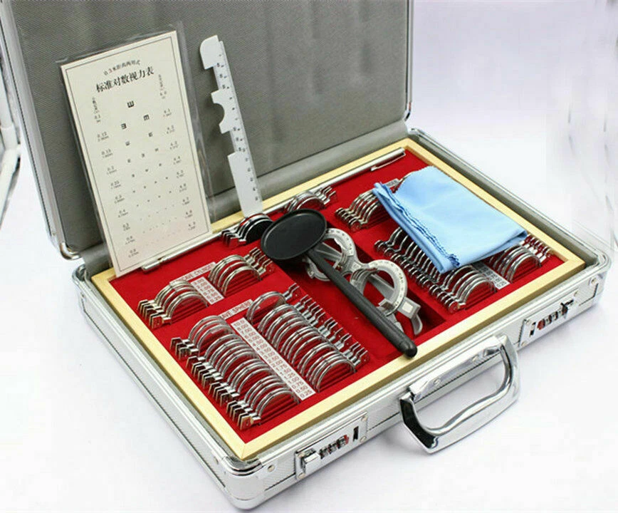 Juego de lentes ópticas de prueba kit de optometría de borde de metal 104 piezas con accesorios gratuitos + estuche Foto 4 de 4