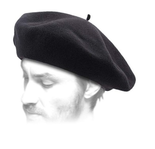 Mens Black Solid Color Beret 100% Wool 