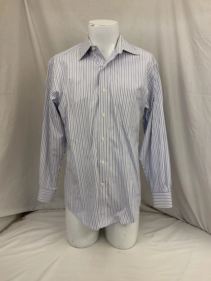 Talbots Dress Shirt 15 32/33 Blue Stripe 100% Cotton 2-ply YGI Y1-571 - Image 2 of 4