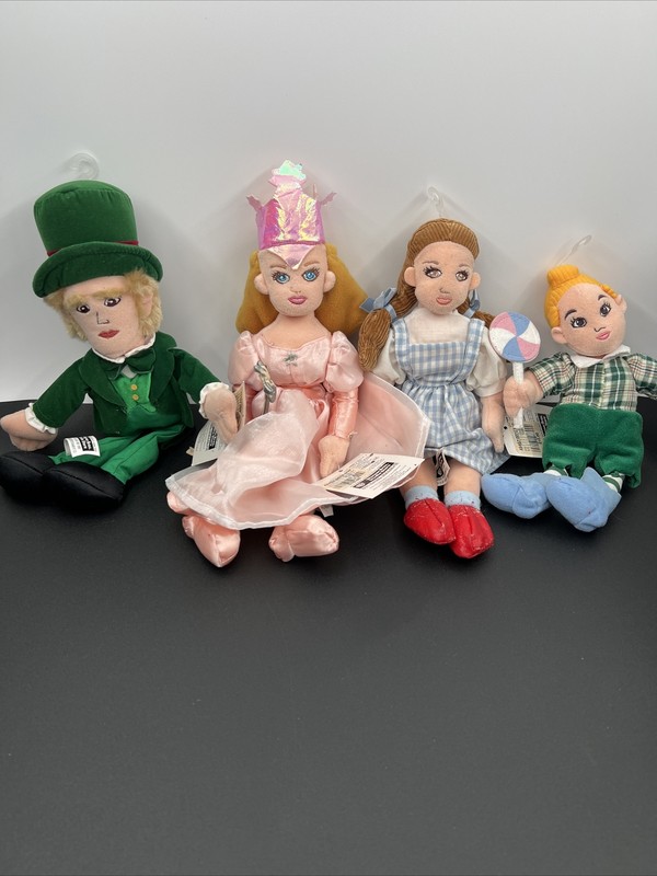 4 Wizard of Oz Plush Dolls Vintage 1998 Warner Bros Glinda Lollipop Kid Dorothy