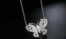 1.8Ct Round Cut Lab-Created Diamond Halo Butterfly Pendant 14K White Gold Plated