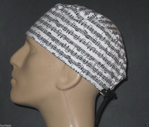 BLACK-MUSIC-NOTES-ON-WHITE-SCRUB-HAT-FREE-CUSTOM-SIZING-IF-REQUESTED