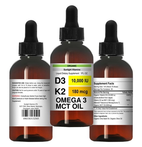 Vitamin D3 and K2 Liquid Drops - for Healthy Heart, Immune System - High Potency