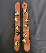 Vintage Sleigh Bells Jingle Bells on Leather Strap Lot of 2 Brown Horse Bells